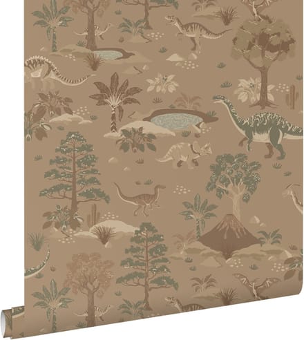 ESTAhome behang dinosaurussen bruin en groen - 50 x 900 cm - 131660
