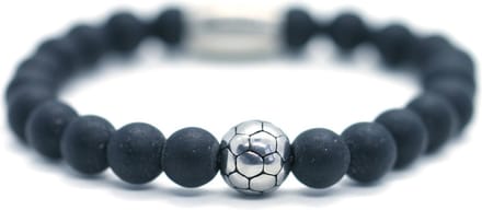 IbizaMen KIDS - Jongens - armband - onyx - voetbal - RVS - 6mm - 15cm