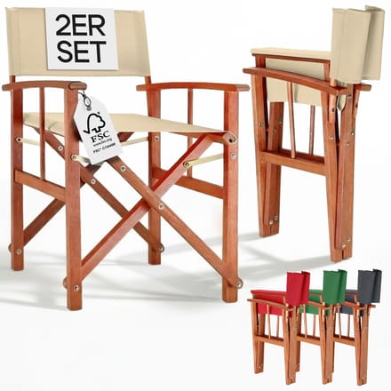 Regisseursstoel crème Set van 2 eucalyptushout FSC®-gecertificeerd Inklapbare tuinstoel tot 160 kg