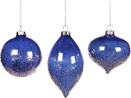 Goodwill Kerstbal Glas Blauw H 8 cm Voordeelass. Per 3 Stuks