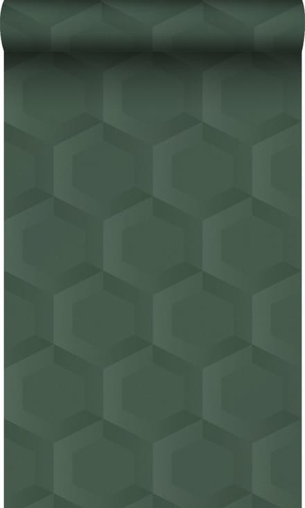Origin Wallcoverings behang 3d hexagon motief donkergroen - 53 cm x 10.05 m - 348021