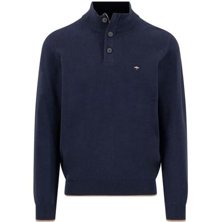 Fynch-Hatton Trui Troyer Button Subtle Tipping Superfine Cotton Navy / male