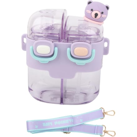 Bouteille d'eau Kawaii Mode Plastique Bouteille d'eau à double boisson avec paille Sangle réglable pour Lavender 530ml violet
