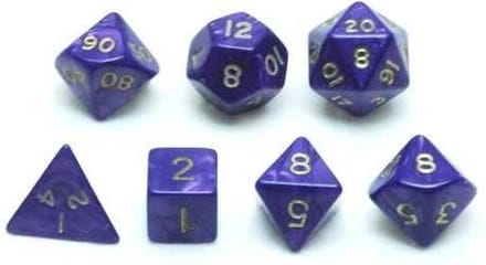 HOT Games dobbelstenen set paars marmer parelmoer 7 stuks kunststof.