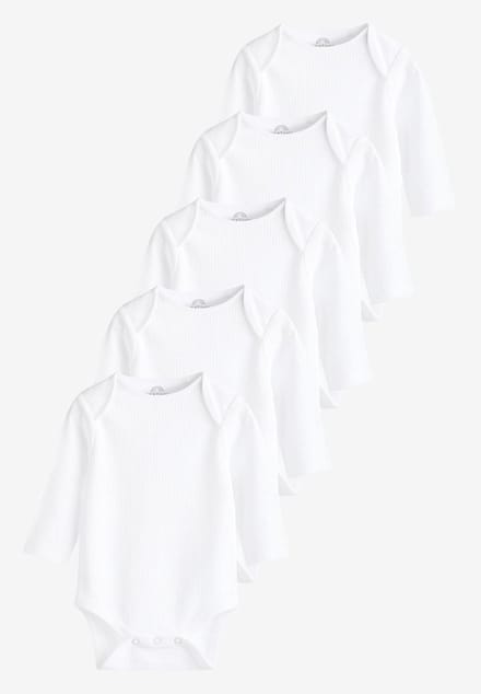 Next - Pasgeboren unisex - Set van 5 babyrompertjes met lange mouwen - Wit