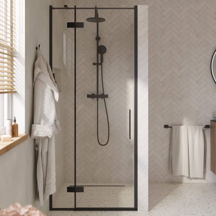 Saqu Grace draaideur met vast paneel links incl. antikalk 90x210cm mat zwart