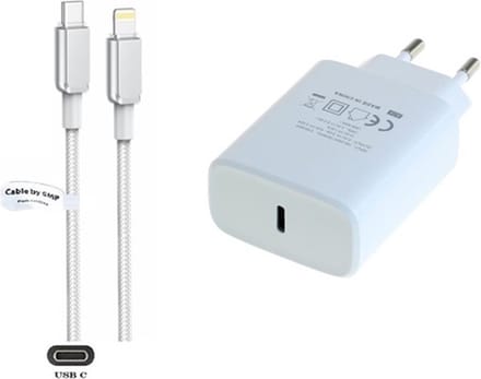 OneOne 20W snellader + 0,95m OneOne USB C naar Lightning kabel. PD lader. Universele oplader adapter past op Apple iPhone SE 2, iPhone 8, iPhone 8 Plus, iPhone 10, iPhone X, iPhone XR, iPhone XS, iPhone XS Max, iPhone 11