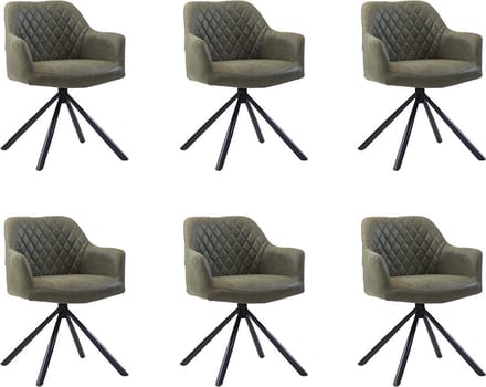Bronx71® Industriële eetkamerstoel Dex olijfgroen eco-leer - Eetkamerstoelen set van 6 - stoel