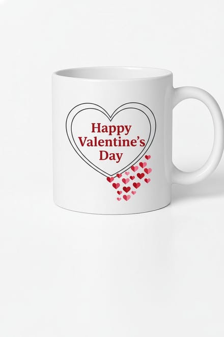 Valentijnsdag Mok met Hartjes en 'Happy Valentine's Day' Tekst - Liefdevol Cadeau