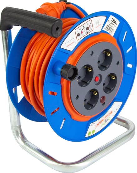 Kabelbox- verlengsnoer-kabelhaspel - kabel verleng haspel met 4 geaarde stopcontacten -15 meter
