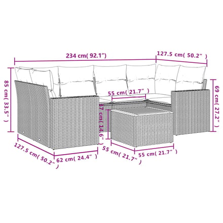 vidaXL - 7-delige - Loungeset - met - kussens - poly - rattan - beige