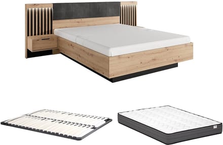 Vente-unique Bedframe hout zwart, natuurlijk licht 160 x 200 cm