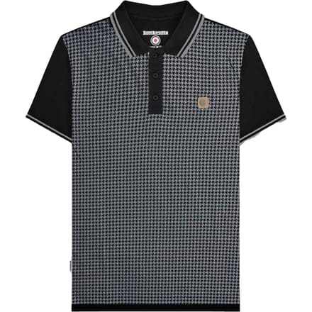 Lambretta Heren SS24 Houndstooth Poloshirt (Zwart/Ijzer)