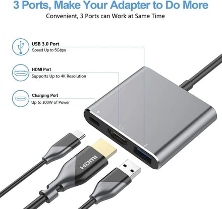 Nitaex - 3 in 1 Hub - USB-C Docking station - HDMI 4K 60 Hz- USB-C 10GB/s - USB-A 5GB/s - Lichtgewicht & Compact