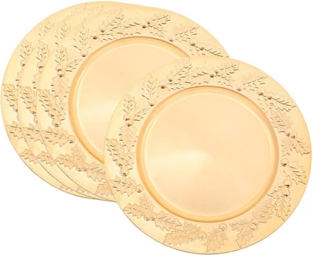 Feeric lights & Christmas Diner/Kerstdiner onderborden - 4x - goud - kerstprint - rond - D33 cm - multifunctioneel