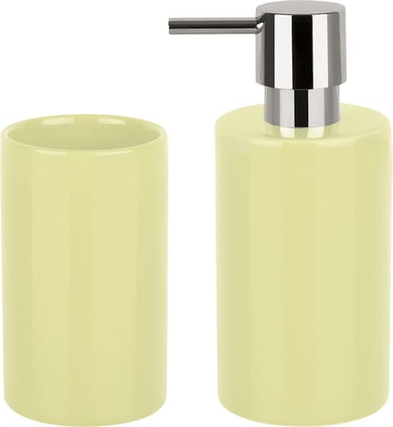 Spirella Badkamer accessoires set - zeeppompje/beker - porselein - geel - Luxe uitstraling