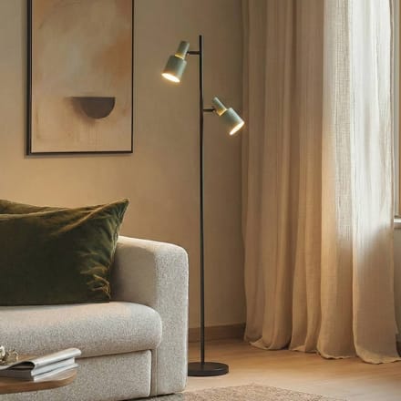 Lindby - vloerlamp - 2lichts - IJzer - H: 155 cm - E27 - groen, zwart