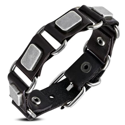 Amanto Armband Farid A - Leer - Studs - 20mm - Aanpasbaar (max.22cm)