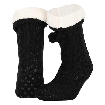 Apollo - Dames huissokken met antislip - Zwart - Maat 36/41 - Huissokken dames - Fluffy sokken - Slofsokken - Huissokken anti slip - Warme sokken - Winter sokken