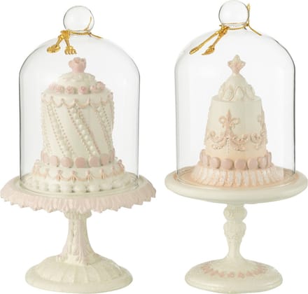 J-Line decoratie cake Bel - polyresin - wit/roze - 2 stuks