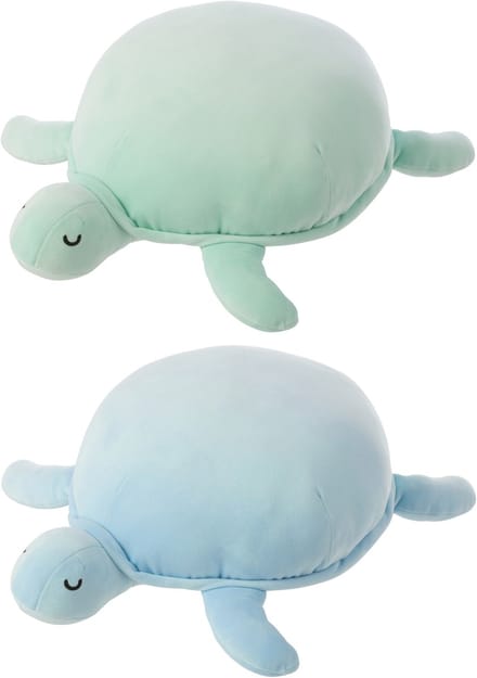 J-Line decoratie Schildpad - polyester - blauw/muntgroen - set van 2