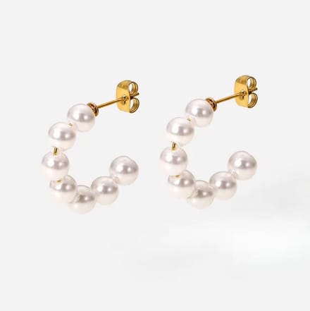 Lajetti - Parel Oorbellen Stainless Steel Parels Ringen - Gold Plated