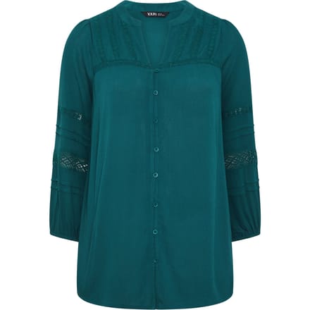 Yours Tealblauwe Gehaakte Blouse Met Vhals Size 48