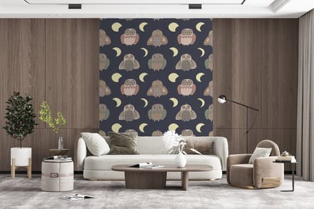 Behang - Fotobehang Uil - Patronen - Maan - Breedte 190 cm x hoogte 260 cm