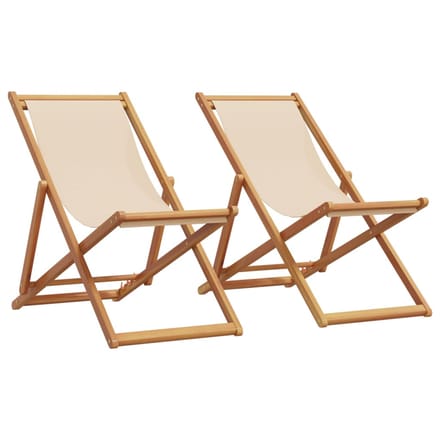 vidaXL - Opklapbare - stoelen, - 2 - stuks, - beige - stof - en - massief - hout