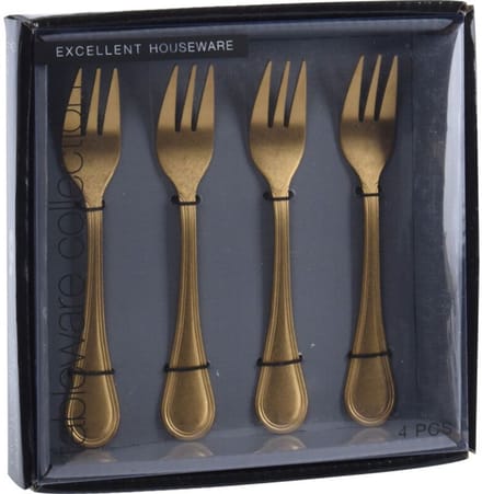 Excellent Houseware Gebaksvorkjes - 4 Stuks - Goudkleurig