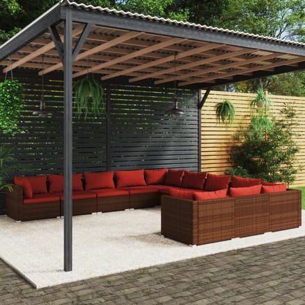 vidaXL - 11-delige - Loungeset - met - kussens - poly - rattan - bruin