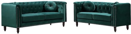 Vente-unique 3+2 zitsbank van smaragdgroen fluweel TURNER