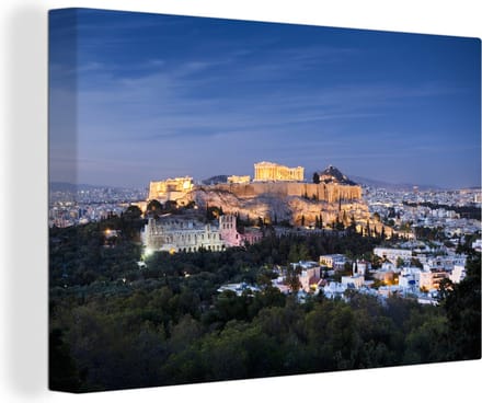 Canvas Schilderij Athene - Parthenon - Zonsondergang - 90x60 cm - Wanddecoratie