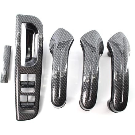 Auto Carbon Grain Master Raam Schakelaar Bedieningspaneel Trim Bezel + 3 Interieur Deur Handgreep Set gray