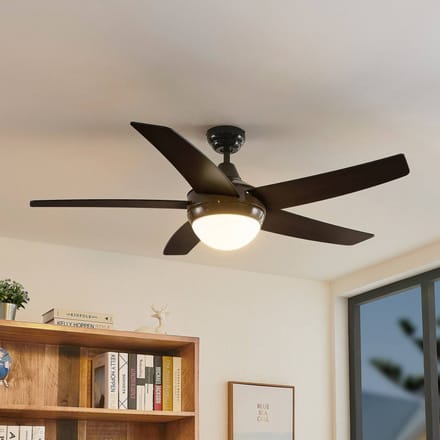 Lindby - Plafondventilatoren met verlichting - 2lichts - Staal, MDF, glas - H: 38.5 cm - E14 - zwart, eik