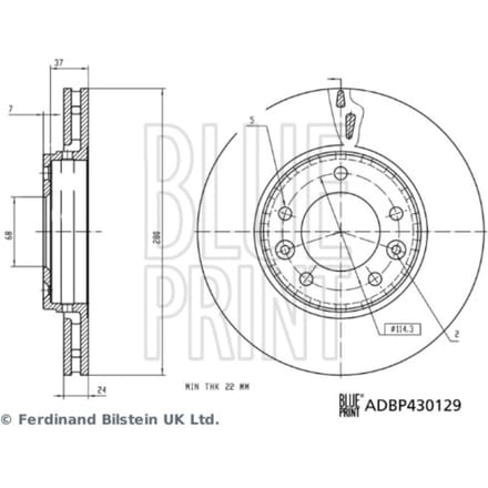 Remschijf BLUE PRINT ADBP430129 voorkant, geventileerd, 1 Stuk