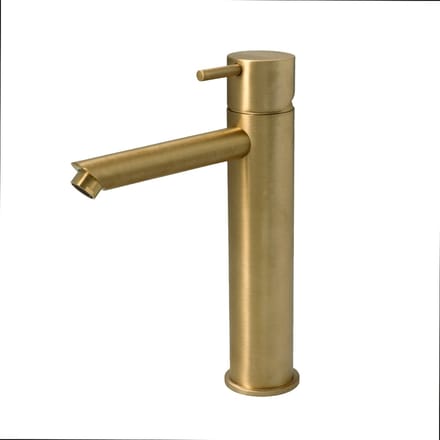Hotbath Cobber - Wastafelmengkraan - zonder Waste - Laag - Geborsteld Messing PVD - Opbouw - Messing - V09