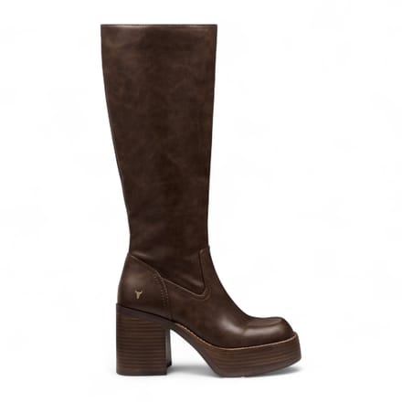 Windsorsmith Dames Oak Brown Kunstleren Kniehoge Platform Hak Laarzen - Niche