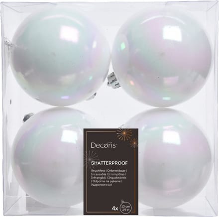 Decoris Kerstballen - 4x st - wit parelmoer - 10 cm - kunststof - kerstversiering
