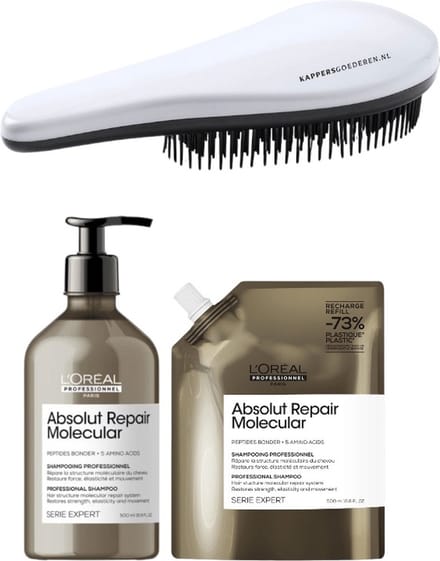 L`Oreal Professionnel - Absolut Repair Molecular - Shampoo + Refill + KG Ontwarborstel - 500 + 500ML - Beschadigd Haar