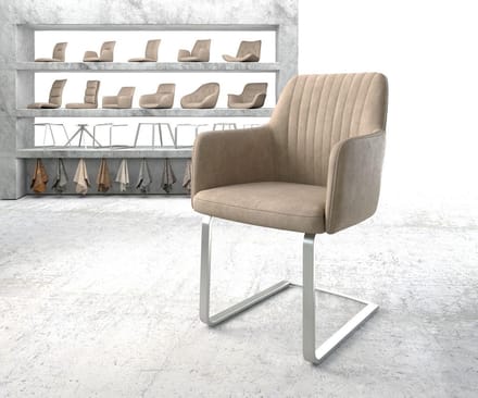 Sledestoel Greg-Flex sledemodel vlak roestvrij staal microvelours beige vintage pocketveer kern
