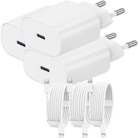 USB C Snellader 25W + kabel 2M - 3 Pack - Oplader - USB-C Lader - Wit