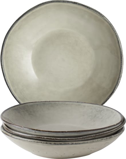 Dutch Rose Organic Diepe Borden set van 4 - Ø 23,5cm - Stoneware Handgemaakt - Creme