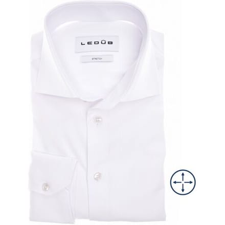 Ledub modern fit overhemd - popeline - wit - Strijkvriendelijk - Boordmaat: 37