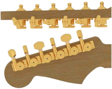 Hipshot HS6K1EL0GST Gitaar tuner upgrade kit, 6 inline Grip-Lock, closed goud staggered