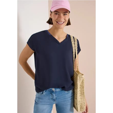Blouse met korte mouwen en een mix van texturen