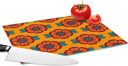 Glazen Snijplank - 28x20 - Design - Retro - Rozen - Oranje - Snijplanken Glas