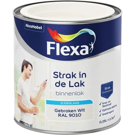 Flexa - Strak In De Lak Binnenlak Zijdeglans - Gebroken Wit / Ral 9010 - 250 Ml