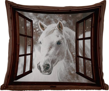 Buitenkussen - Doorkijk - Paard - Wit - Winterlandschap - Sneeuw - 45x45 cm - Weerbestendig