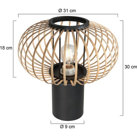 Tafellamp - naturel zwart - Silva - bamboe metaal - Ø 9cm - E27 - 4499ZW - Steinhauer